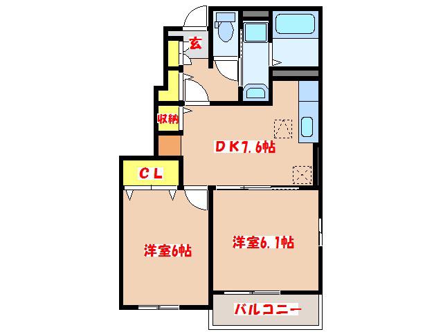 デーアA棟(2DK/1階)の間取り写真
