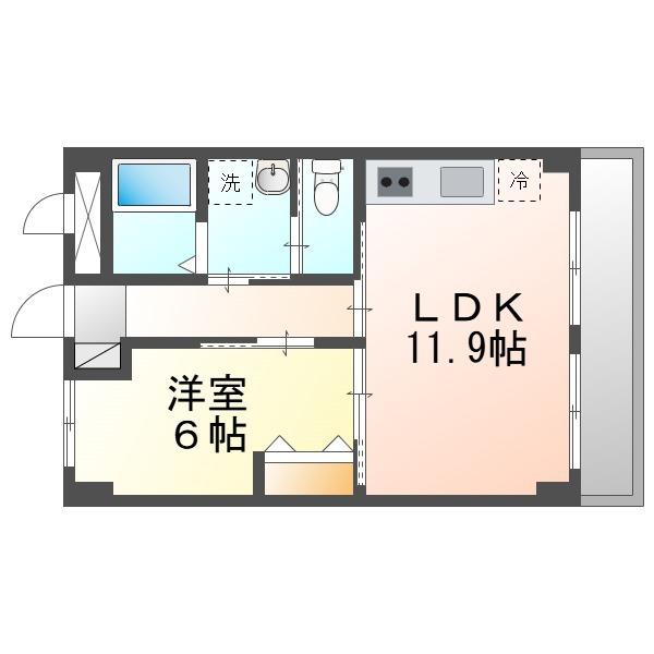 レジデンス西町(1LDK/6階)の間取り写真