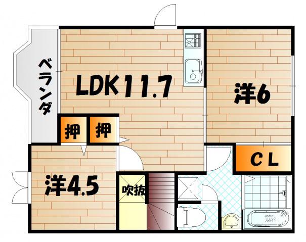グリーンノートO(2LDK/2階)の間取り写真