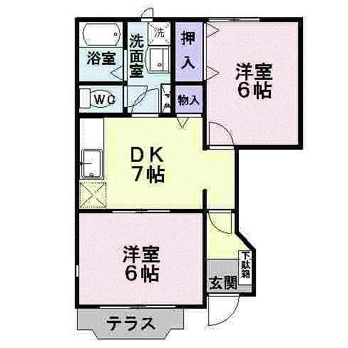 ハピネスヴィレッヂB(2DK/1階)の間取り写真