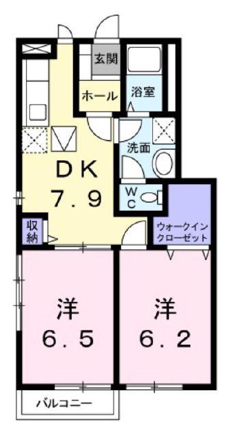 カーサカネジョウB(2DK/1階)の間取り写真