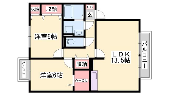 プルミエビジュー A棟(2LDK/2階)の間取り写真