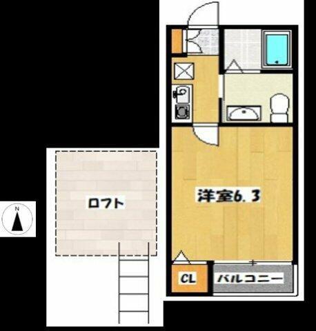 ウエストハイムLT7丁目(1K/2階)の間取り写真