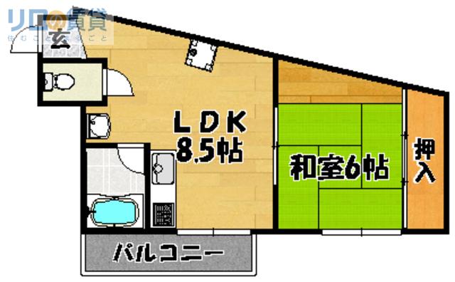 クリーク大桐(1LDK/2階)の間取り写真