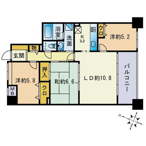 ライオンズ大濠レジデンス(3LDK/7階)の間取り写真