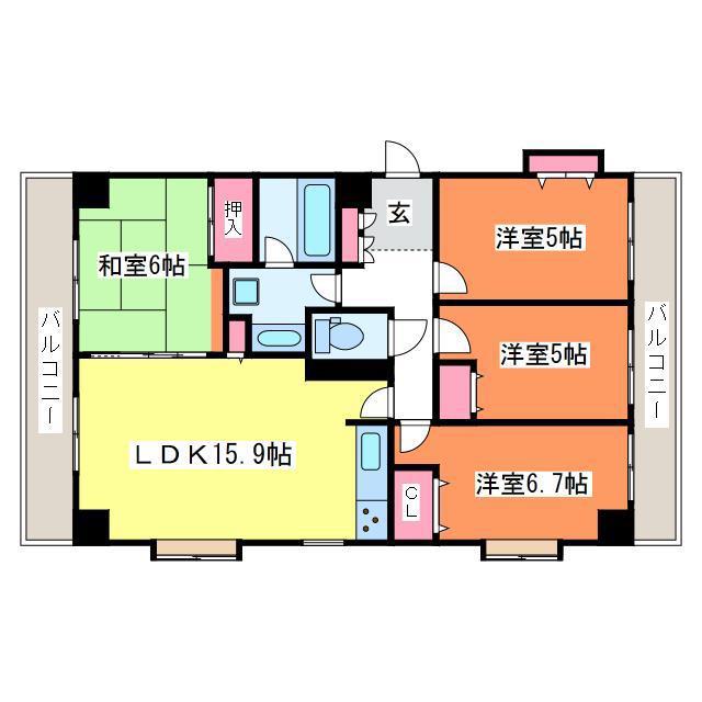 ダイアパレス水道町通(4LDK/4階)の間取り写真