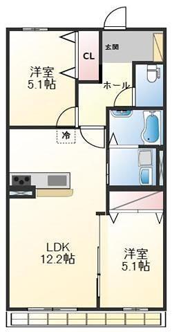 HRヒメジ XV(2LDK/2階)の間取り写真