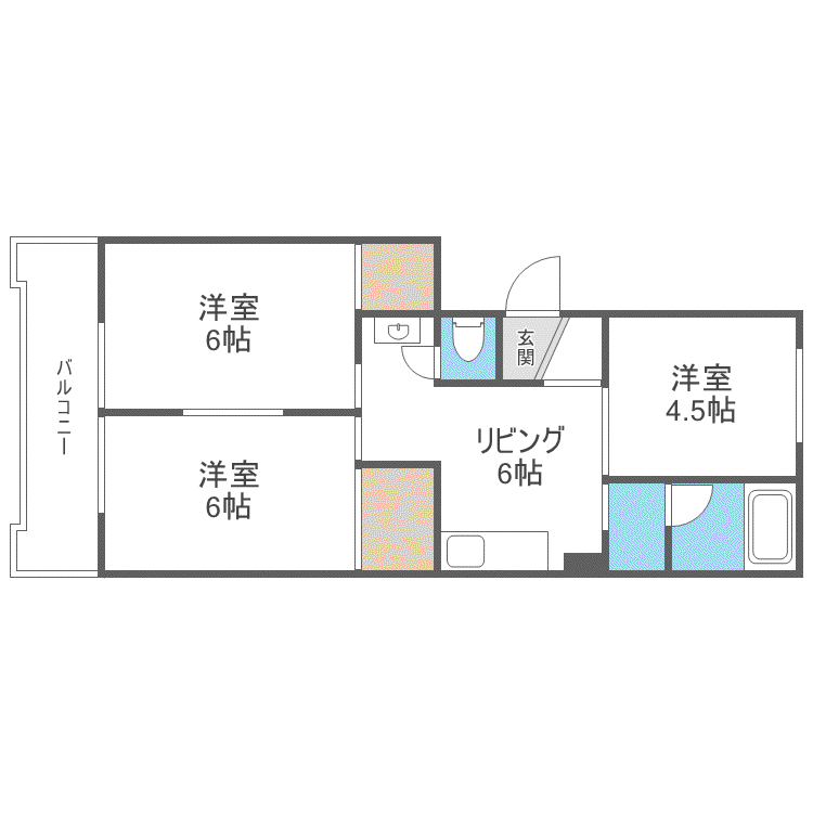 エスカイア24軒(3DK/4階)の間取り写真