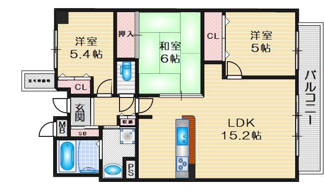 コート千里丘(3LDK/3階)の間取り写真