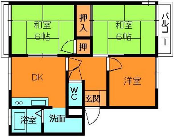 パティオA棟(3DK/2階)の間取り写真