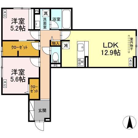 THE STATELY 子安町(2LDK/1階)の間取り写真