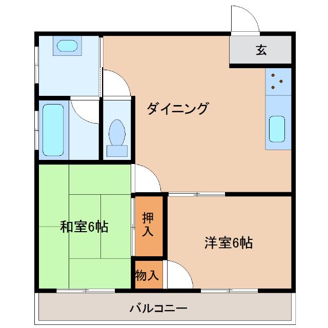 シンフォニー西ノ入(2DK/3階)の間取り写真