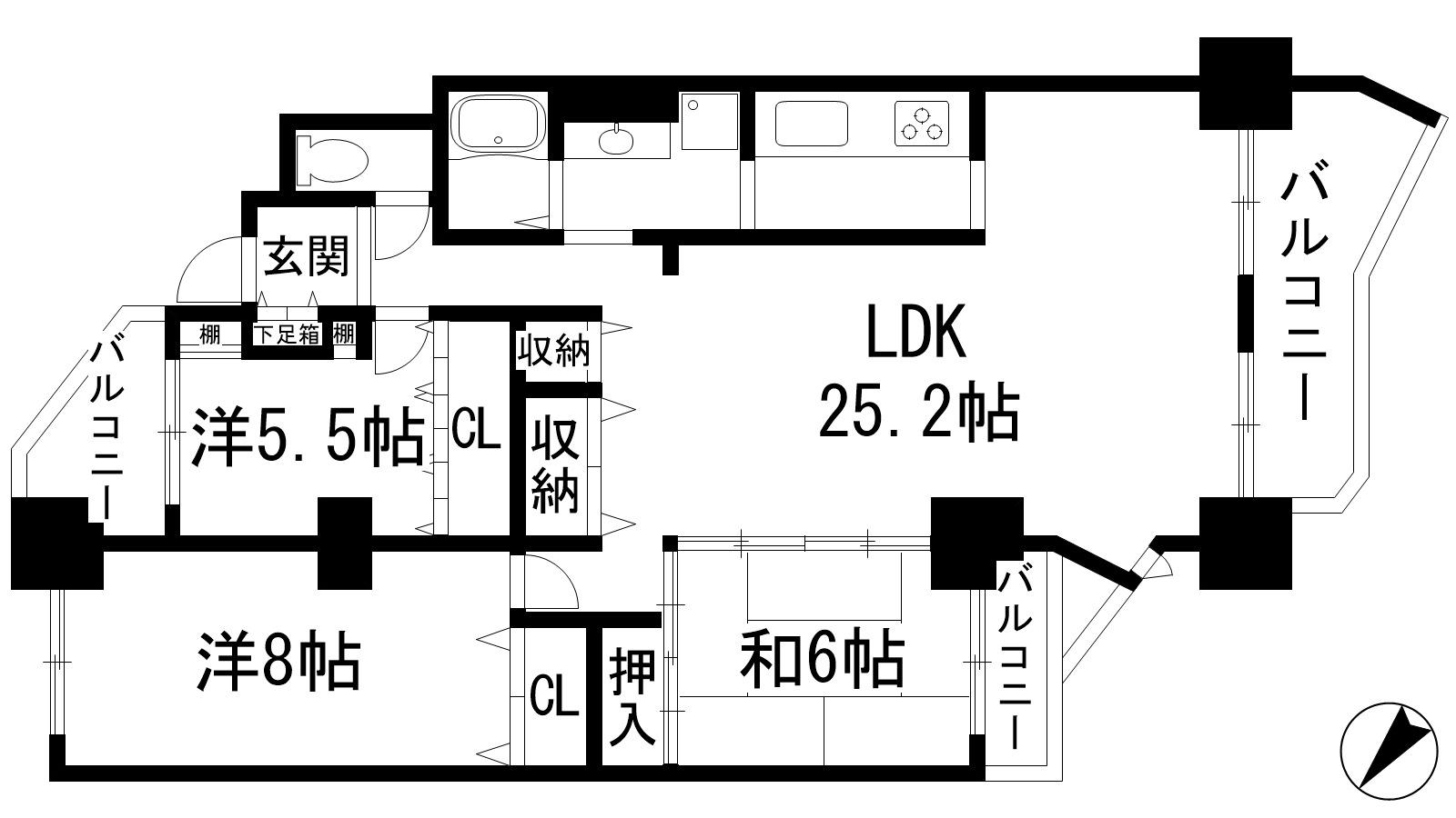 カネボウ宝塚グリーンマンション(3LDK/7階)の間取り写真