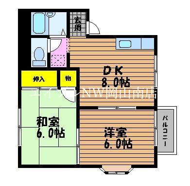 ミューゼフルールA棟(2DK/2階)の間取り写真