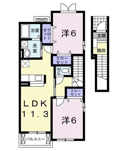 カノンI(2LDK/2階)の間取り写真