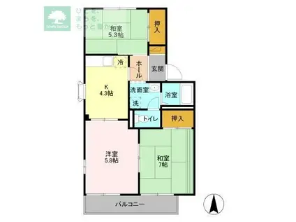 サニーコートカノウB棟(3K/2階)の間取り写真