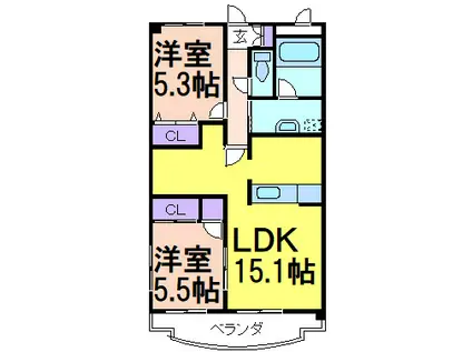 ルネス・レガート(2LDK/3階)の間取り写真
