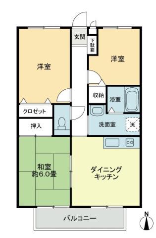 フォブール木太B(3DK/1階)の間取り写真