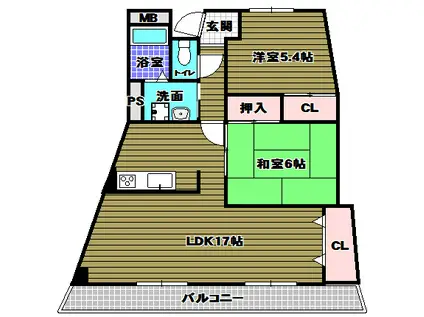 エスポアール岩根(2LDK/5階)の間取り写真