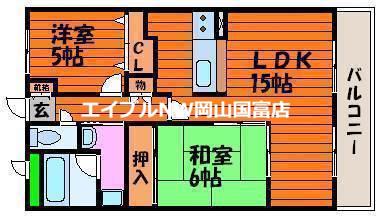 グリーンビレッジ北方(2LDK/1階)の間取り写真