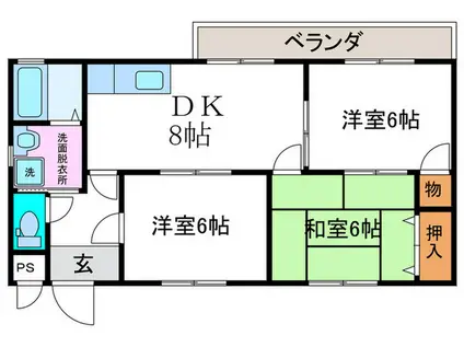 Fフラット(3DK/3階)の間取り写真