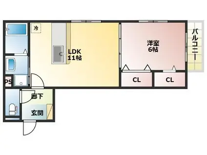 セジュール宮崎(1LDK/2階)の間取り写真