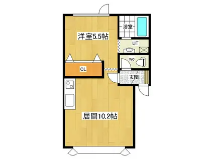 ウエストサイド美芳(1LDK/1階)の間取り写真