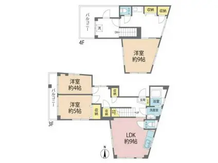シンワビル(4LDK/3階)の間取り写真