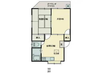 カサイハイツ(2DK/2階)の間取り写真