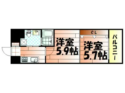 NO.65クロッシングタワー(2K/18階)の間取り写真