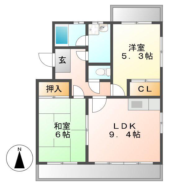 グランデュア小塚(2LDK/3階)の間取り写真