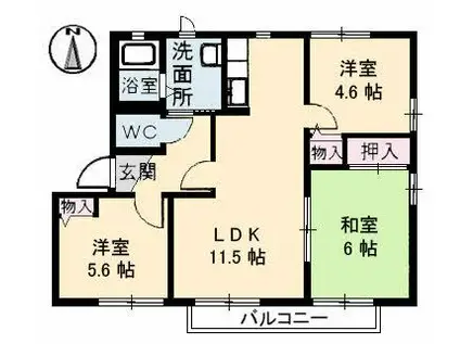 ピースフルラビット(3LDK/2階)の間取り写真