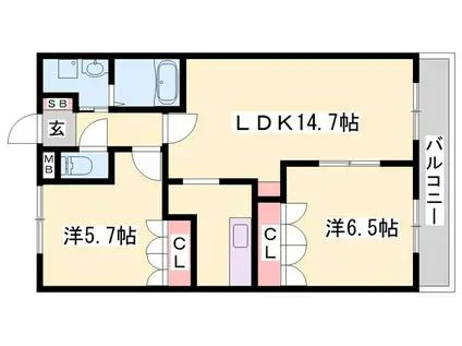 グランディールII(2LDK/2階)の間取り写真