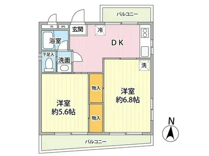 グリーンベルト北6番館(2DK/3階)の間取り写真