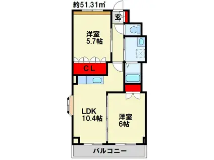 SLOWHAND壱番館(2LDK/2階)の間取り写真