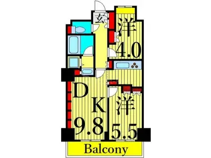 リーデンスタワー(2DK/3階)の間取り写真