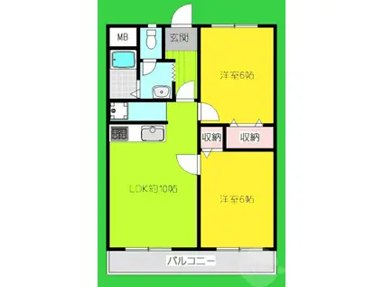 竹之西コーポラス(2LDK/2階)の間取り写真