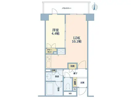 コスモフォーラム武蔵小金井(1LDK/4階)の間取り写真