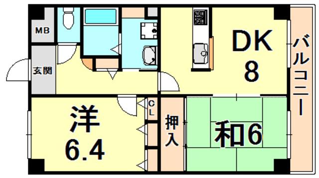 アルカディア段上(2DK/2階)の間取り写真