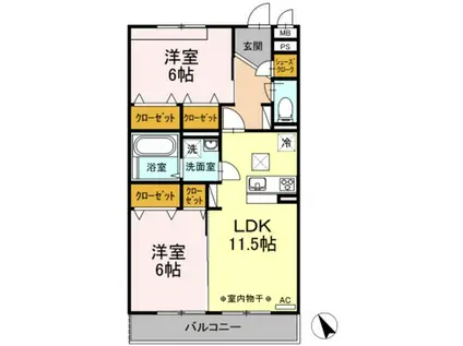 グレイスコート湘南(2LDK/1階)の間取り写真