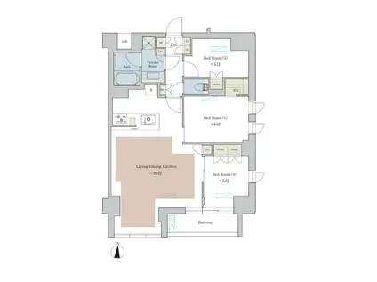 ブリリアイスト池尻大橋(3LDK/6階)の間取り写真