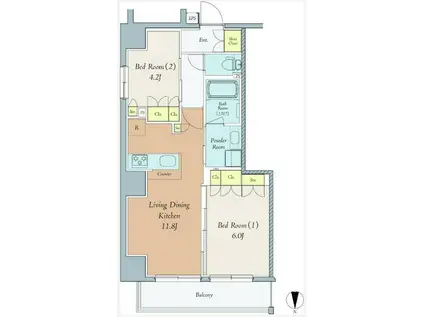 クレストコート西巣鴨(2LDK/2階)の間取り写真