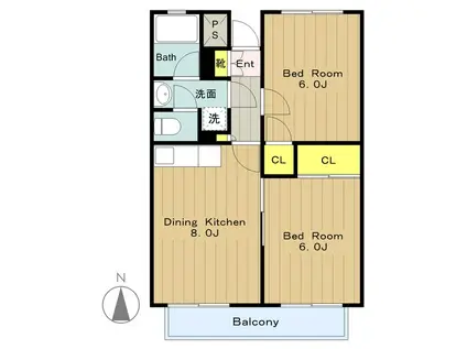 グリーンコーポ金田5号棟(2DK/1階)の間取り写真