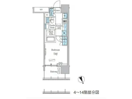 パークアクシス浅草・田原町(1K/10階)の間取り写真