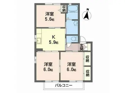 アイランド(3K/2階)の間取り写真