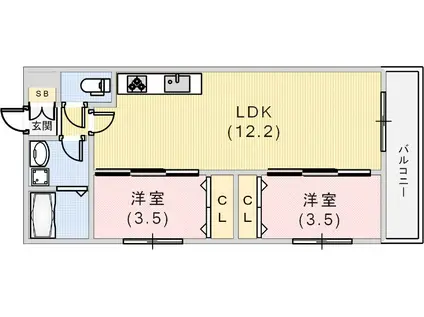 TIO SERENO ティオセレーノ(2LDK/2階)の間取り写真