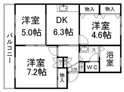 サンライズ宮千代(3DK/1階)の間取り写真