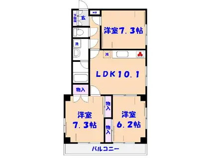 フローラ本八幡(3LDK/2階)の間取り写真