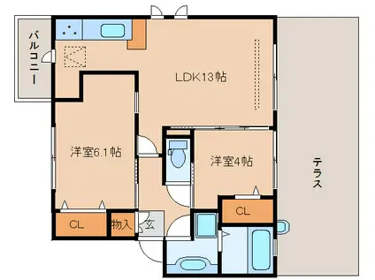 ディーグラフォート II(2LDK/1階)の間取り写真