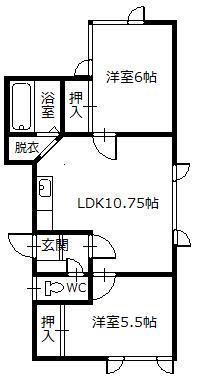 JR函館本線 旭川駅 徒歩43分 2階建 築36年(2LDK/2階)の間取り写真